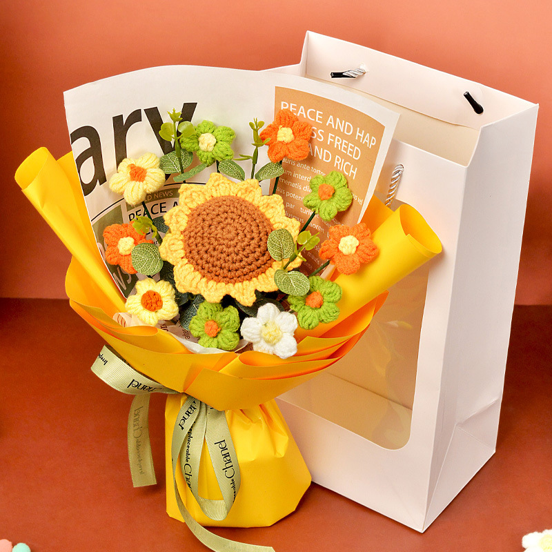 Comercio exterior transfronterizo amazonas ramo de flores de punto rosas girasoles flores de lana imitación decoración de vacaciones puestos