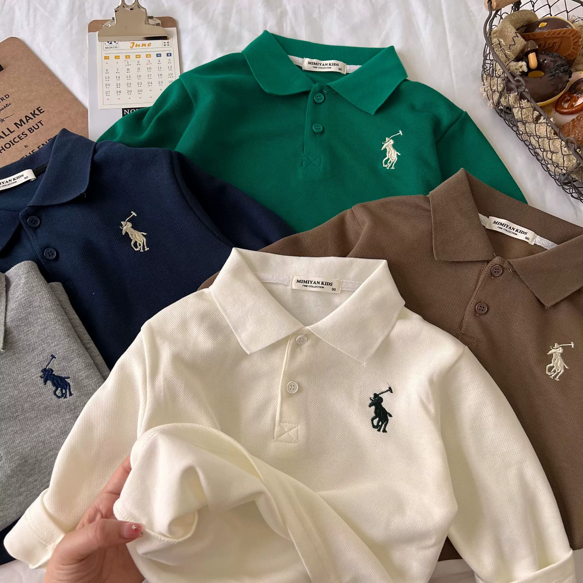 Детское春 spring polo для мужчин и женщин, цветной длинный рукав, вышивка