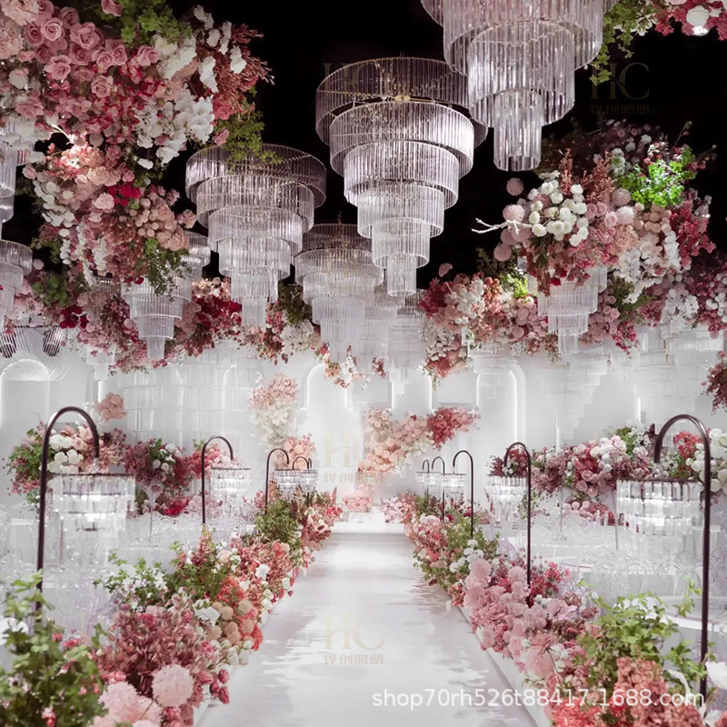 Wedding Props Multi-Layer Crystal Lights Ice Strip Chandeliers Glass Pendants Wedding Hall Stage Banquet Hall Ceiling Decoration