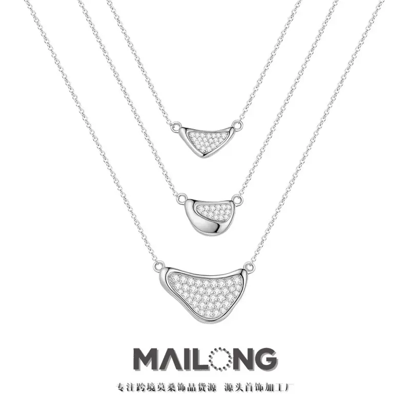 跨境欧美异形吊坠项链女s925纯银镶莫桑石简约小众高级感设计批发