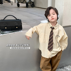 Aimo Beibei Children's Casual Loose Collar Shirt for Boys and Girls, Toddlers, Baby School Style, Stylish Letter Flip-Up Top