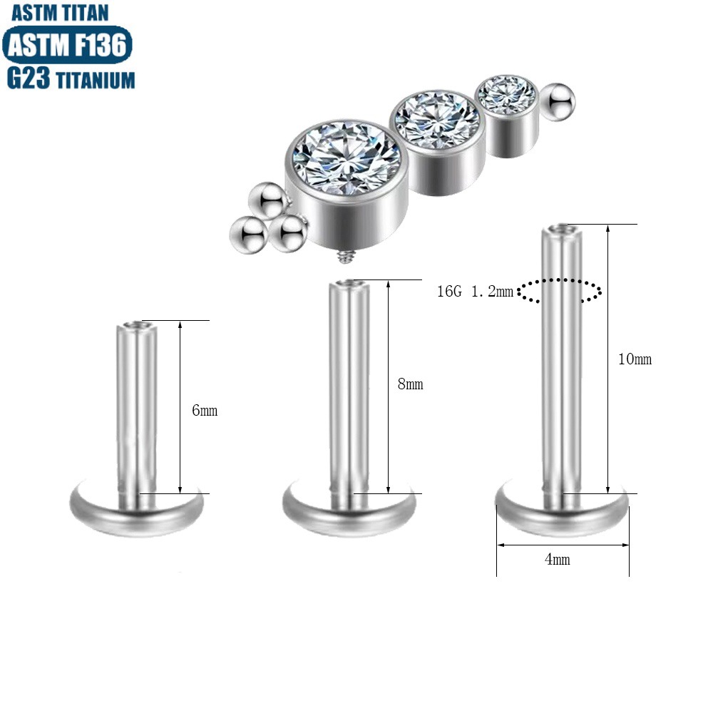 Silver pointed spike labret stud material detail