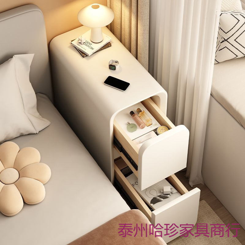 超窄床头柜简易轻奢收纳柜卧室夹缝实木小型窄柜创意床边置物架|undefined