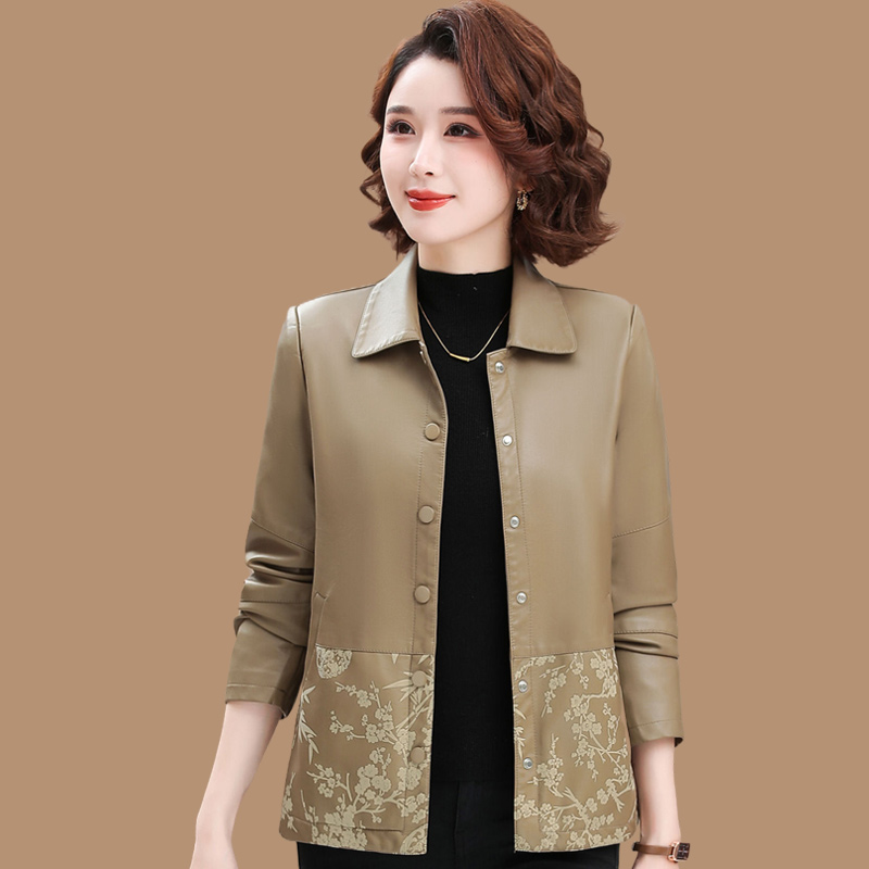 Short Leather Jacket for Women 2025 New Spring & Fall Fashionable Elegant Middle-Aged and Elderly Mothers Casual Pu Leather Jacket