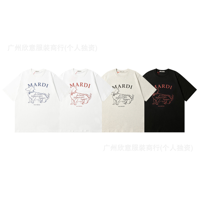 In-Stock Korean Trendy Brand Short-Sleeve Dachshund Print Gold and Silver Same Style Summer Round Neck Pure Cotton Loose T-Shirt Top