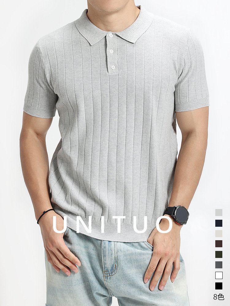 Hombre de verano de hielo de seda de punto polo camiseta de collar de manga corta europea y americana explosión de negocios casual alta sensación superior