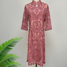 深圳品牌女装包臀大码连衣裙春秋婚庆礼服刺绣中老年姨妈妈装批发