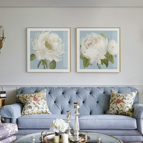 Modern American Light Luxury Living Room Decorative Painting Sofa Background Wall Hanging Painting French Flowers Dining Room Restaurant Dual Panel Wall Art