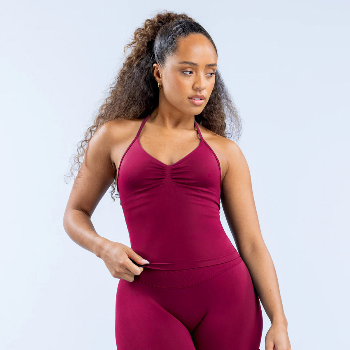 DFYNE Women's Halter Neck Sports Bra Padded Shockproof Yoga Top Backless Strap High Elastic Support Summer Fitness Vest_desvips.com