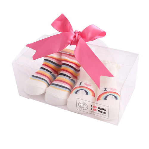 Two pairs of infant silicone socks gift box PAPAMAMA newborn children's cotton wool spring and autumn knitted floor socks