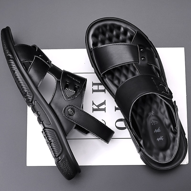 Sandals for Men 2026 New Style First-Layer Cowhide Men's Casual Beach Shoes Genuine Leather Breathable Slippers Thick-Soled Large Size Shoes