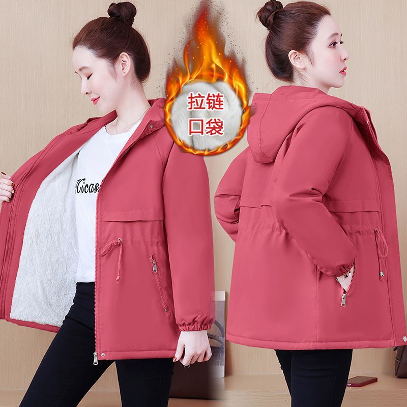 加绒加厚中长款风衣新款韩版外套棉服女修身显瘦百搭连帽外套|undefined