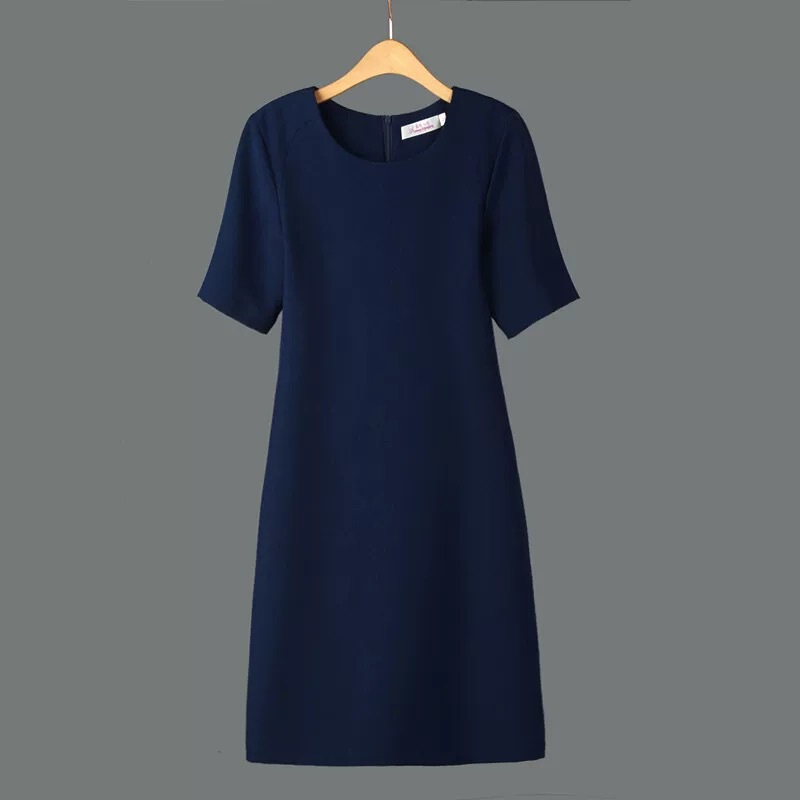 Popular Short-Sleeve Straight Dress, Mid-Length, 2026 Summer Korean Style, Flattering, Plus-Size, Round Neck, New Summer Fashion Popular Short-Sleeve Straight Dress, Mid-Length, 2026 Summer Korean Style, Flattering, Plus-Size, Round Neck, New Summer Fashion