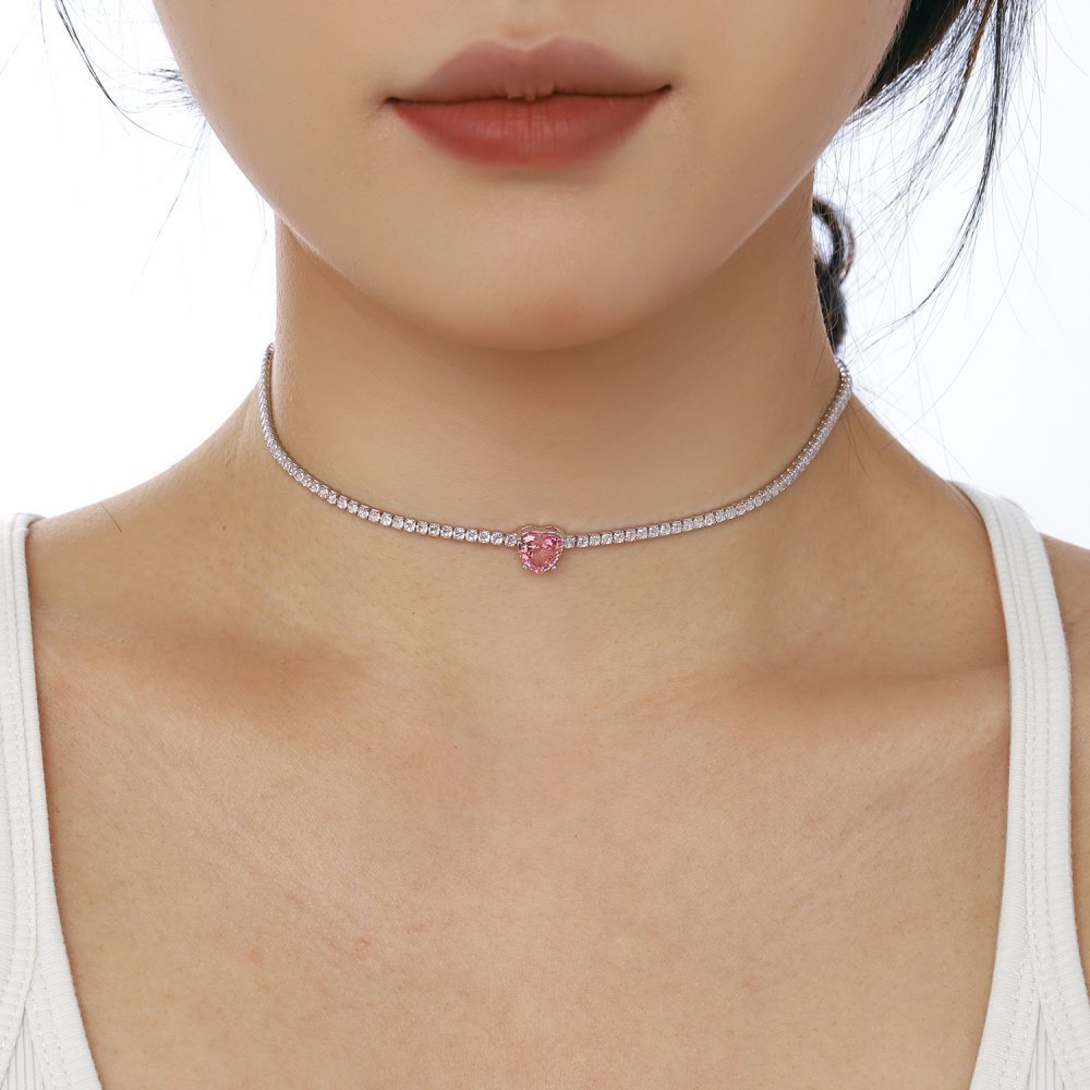 15g Weight Zircon, High Carbon Diamond Inlay Material Necklace Classification 925 sterling silver Chain Material 1 Piece Quantity Holiday, Tea Party Occasion 925 Sterling Silver Material Heart Shape, Rectangle Pattern Women's Gender Inlay Design Simple Style, Shiny Style 925 Sterling Silver Zircon High Carbon Diamond Inlay Heart Shape Rectangle Necklace 35