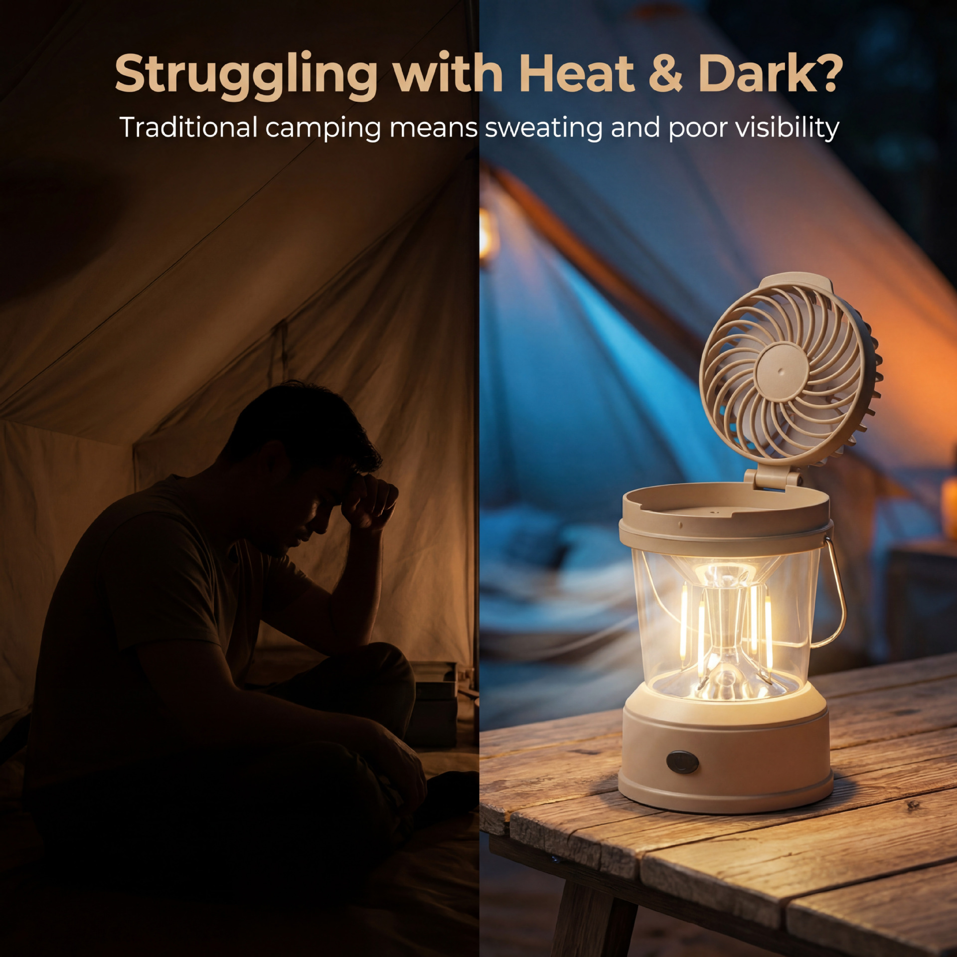 New Camping Lamp With Fan, Lantern-style Outdoor Tent Light Featuring A Foldable High‑brightness Portable Design For Camping._voghion.com