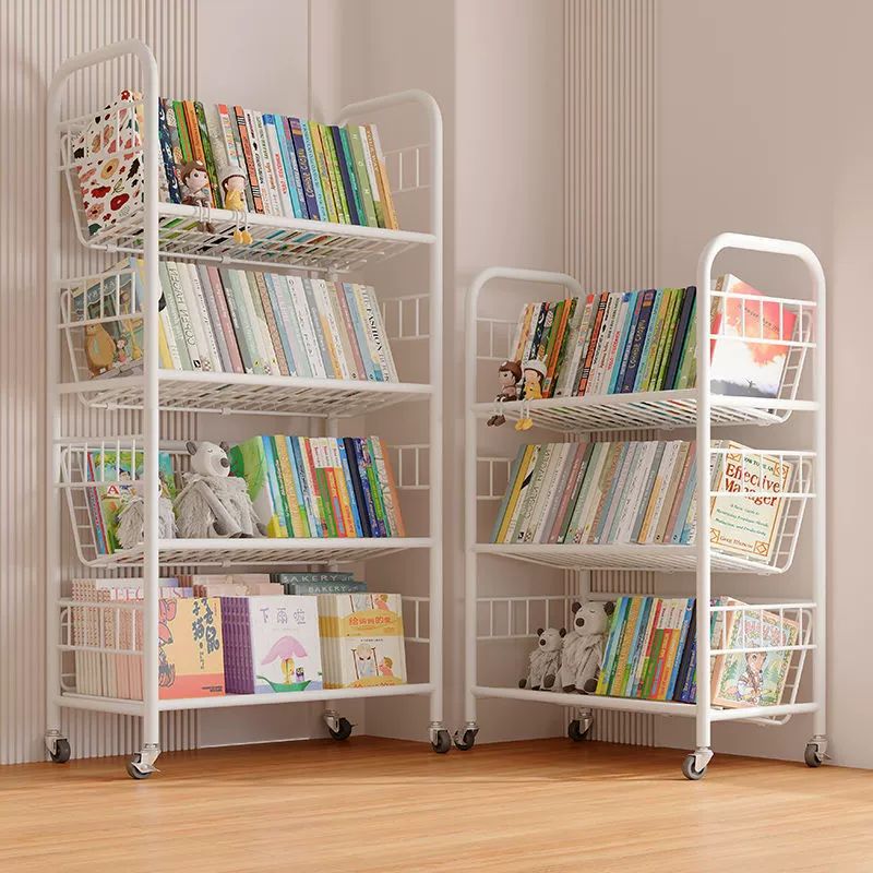 Детская книжная полка, железная стойка для хранения книжек с картинками, домашняя зона для чтения, простой книжный шкаф, съемная напольная стойка на колесиках