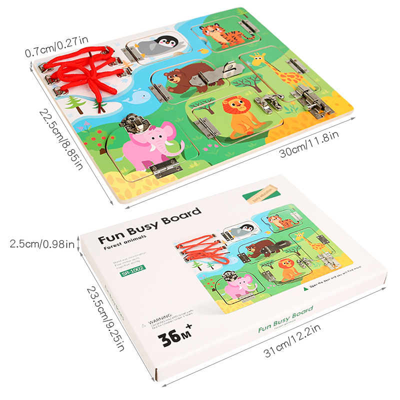 CE niños transfronterizos Montessori osito ocupado accesorios de tablero madera Montessori desbloqueo de pared juguetes educativos de educación temprana