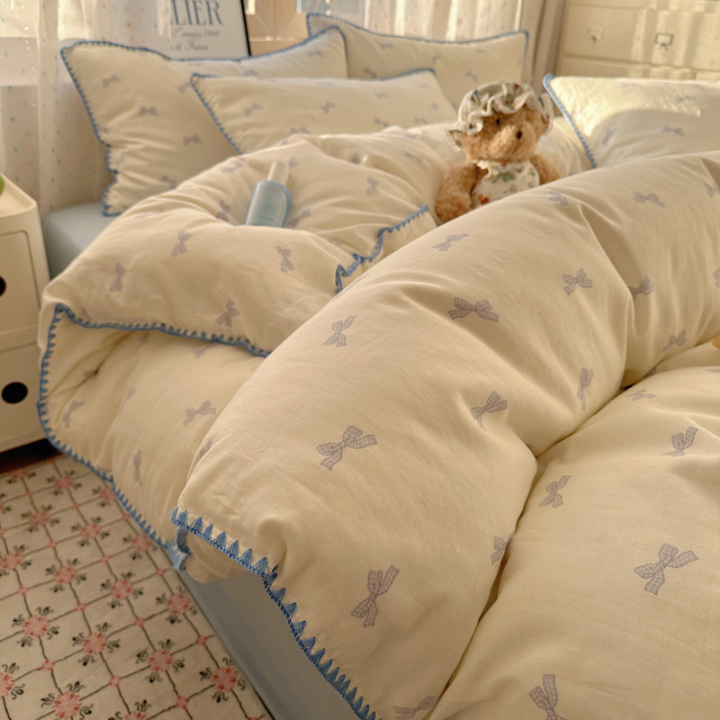 Juego de cuatro piezas de cama de algodón de verano, funda de edredón de algodón, sábana y sábana 2025 nuevo juego de tres piezas de ropa de cama de cuatro estaciones