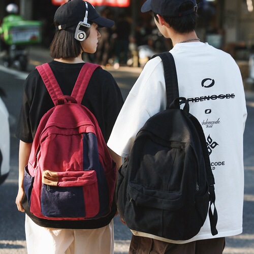 Japanese Retro Forest Canvas Double Shoulder Bag for Women, School Bag, Ins Color Clash, Unique Leisure Student Backpack