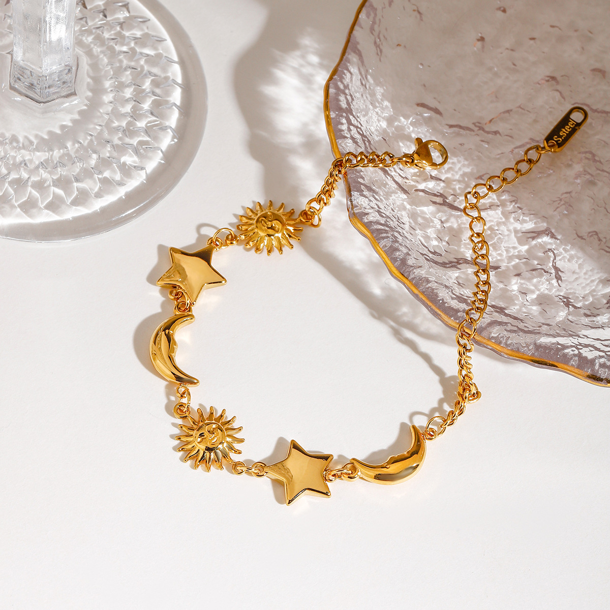 Wanxing Europa y los Estados Unidos 18K oro acero inoxidable estrellas luna playa vacaciones de verano y otoño viento DIY transfronterizo no desvanecer pulsera mujer