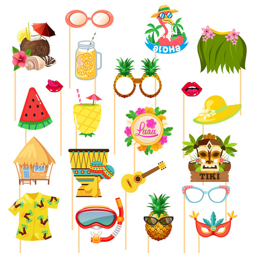 Cross-border Hawaii beach party decoration glasses grass skirt pineapple guitar shape photo props wholesale customization