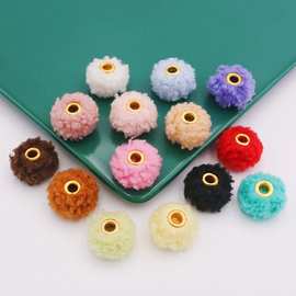 2CM卷毛仿泰迪绒小香风珠子彩色毛绒通孔隔珠手机链车挂饰品配件