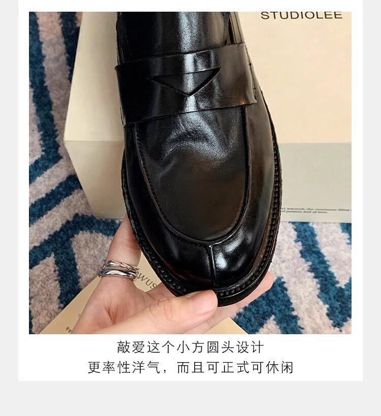 Giày lười nữ da bò mũi tròn gót vừa 3–5 cm — Điểm đen, Đốm nâu cổ điển chi tiết 12