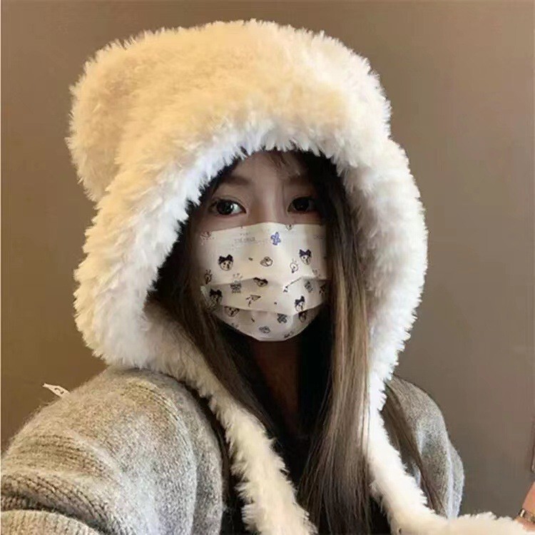 クマのニット帽、かわいいウールのぬいぐるみ、女性の秋冬の万能韓国版、暖かいぬいぐるみ、大きな頭囲、小さな顔|undefined