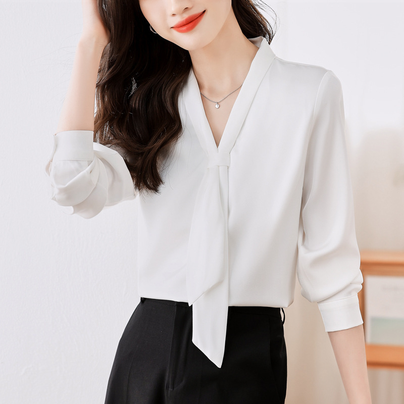White Classy Business Attire Work Clothing Interview Shirt Women's Long-Sleeved 2025 Spring and Autum Mulberry Silk Bottoming Formal Shirt