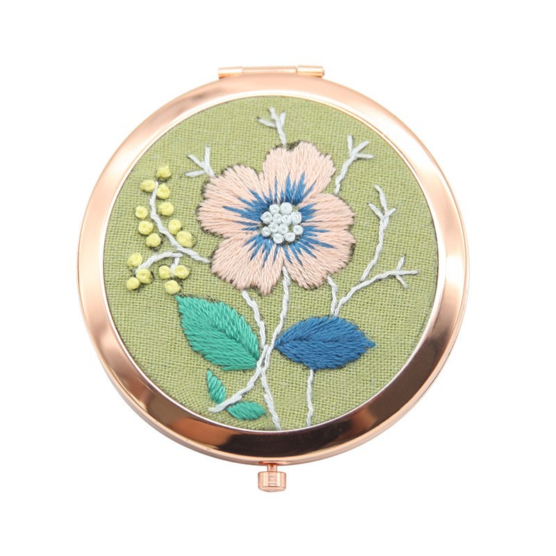 Bordado hecho a mano diy auto-bordado espejo cosmético paquete de material matar el tiempo de tela creativa Lu bordado espejo de mano de doble cara
