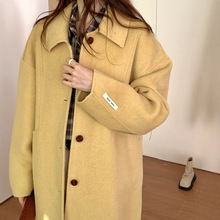 好看气质黄色羊毛双面呢外套女秋冬季2025新款韩版翻领毛呢大衣