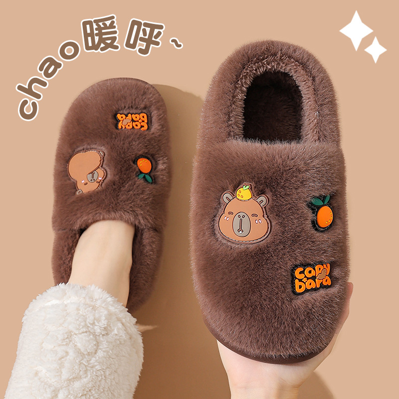 Zapatillas de algodón Capiballa, zapatillas de invierno para mujeres, tacones cálidos y pelusa para casa, zapatos de algodón para hombres.