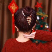 新年優雅孔雀尾紅色發卡頭飾女后腦勺高丸子固定頭發抓夾發飾發夾