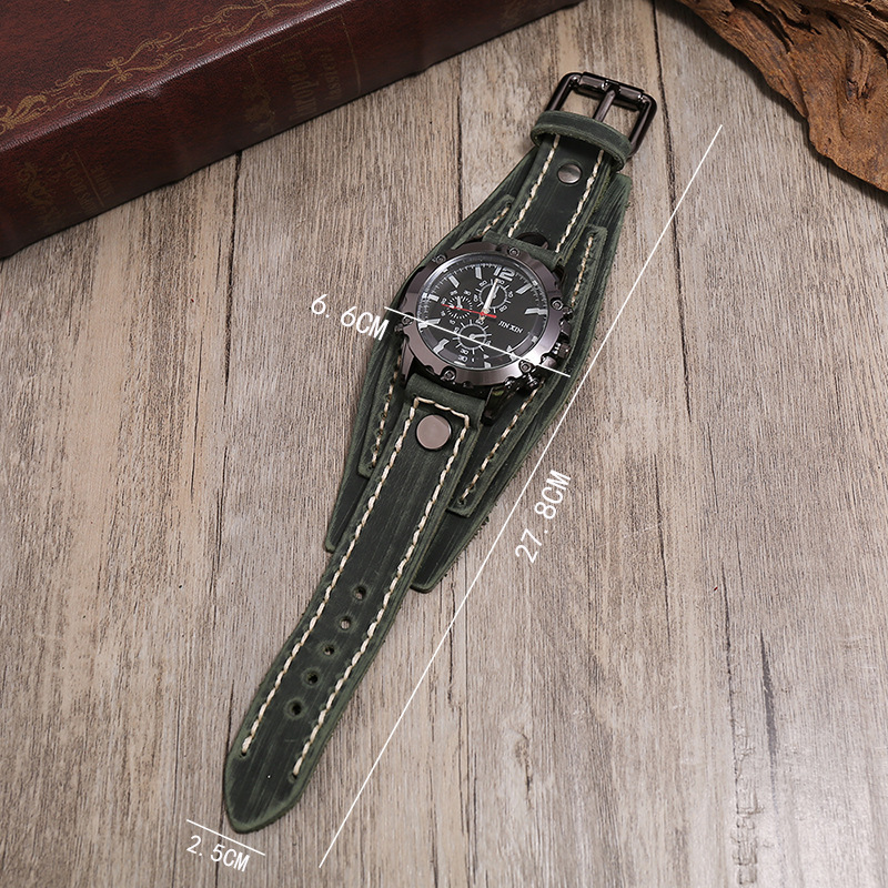 New Fashion Accessory Vintage Handmade Stitched Leather Watch European and American Cross-Border Source Exaggerated Men's Leather Bracelet