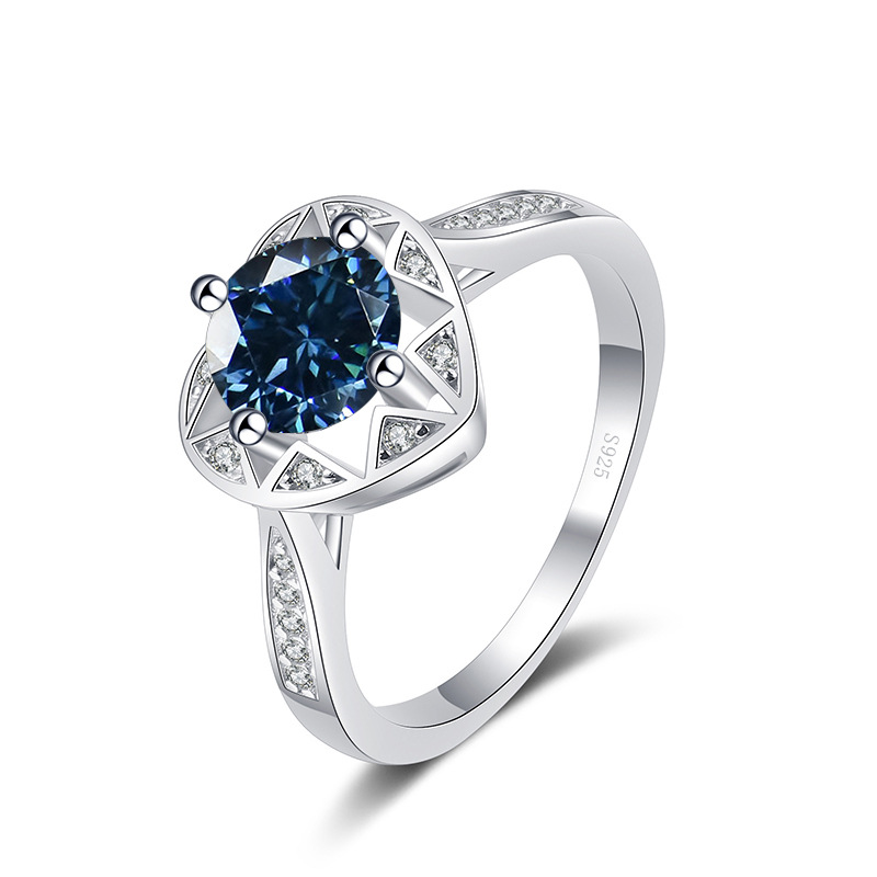 Ventas transfronterizas calientes S925 plata redonda 1 quilates anillo de piedra de moissanita estilo simple anillo de moda