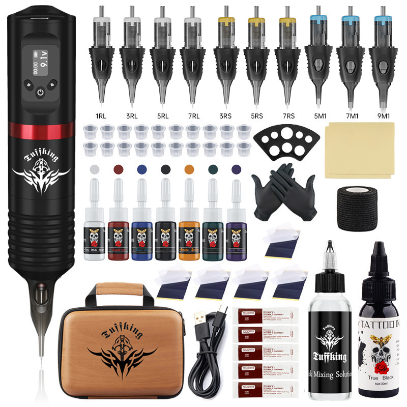 Jianzhou Tuffking batería inalámbrica pluma máquina de tatuaje conjunto de bolso portátil conjunto completo de equipos profesionales de tatuaje