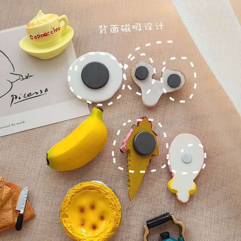 JIAXUN 2024 입체 냉장고 자석 개성 자석 3D 귀여운 INS 오후 티 메시지 보드 DIY 시뮬레이션 식품 자석