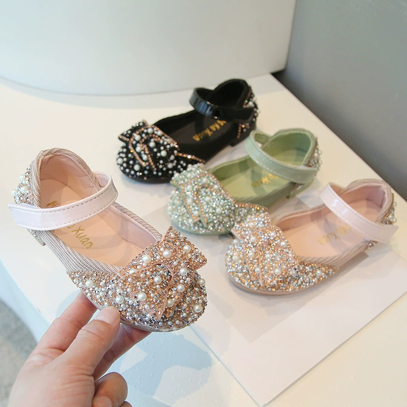 Обувь принцессы для девочек 2025 весна и осень новый повседневный цветной бриллиант бант