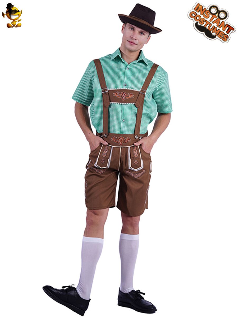 Traje de Halloween verde Plaid cerveza marrón suspender pantalones traje fiesta desgaste Cosplay traje