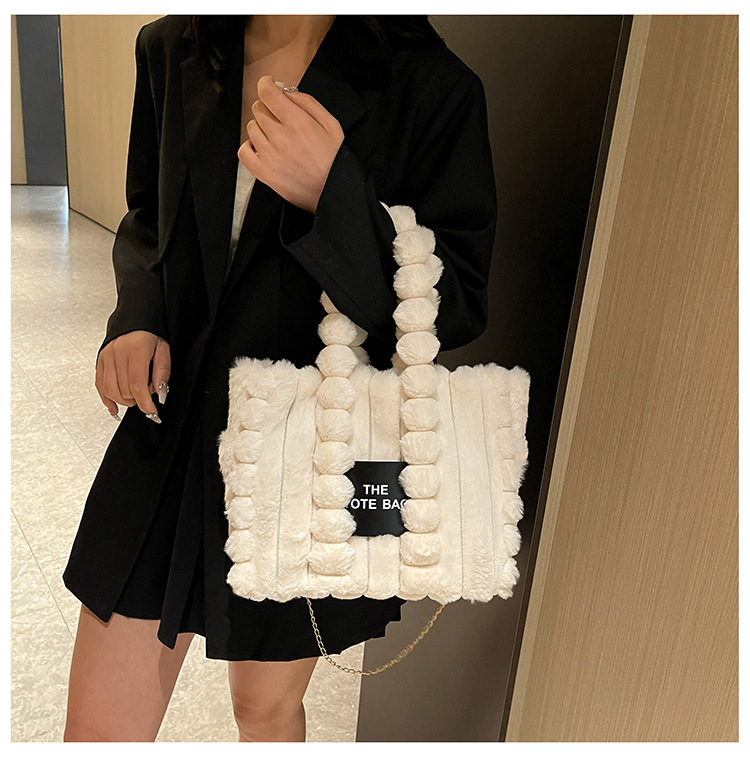 Square Shape Winter New Portable Letter Fur Bag Large Capacity Women's Chain Shoulder Messenger Bag Tote Plush Bag