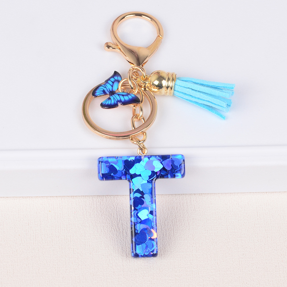 Cross-border Hot Sale 26 letras inglesas llavero de resina de goteo de goma esquinilla llavero de letras de amor personalizado