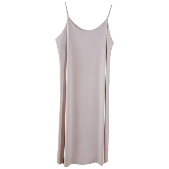 Ice Silk Suspenders Long Skirt Traceless Cool-feeling Fabric Thin Nightgown Anti-running Light Inner Base Beautiful Back U-neck Small Suspenders