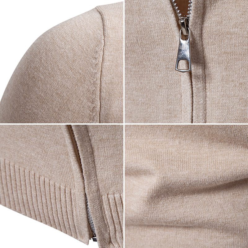 Slim-Fit Zip-Up Knit Cardigan For Men – Modern Stand Collar Pullover For Urban Layering_voghion.com
