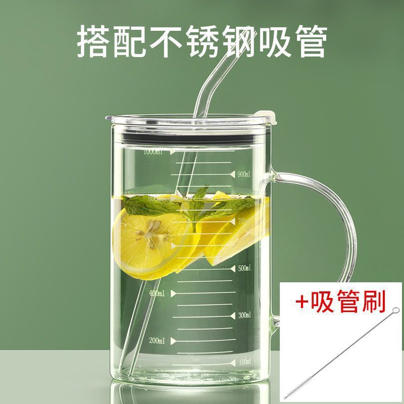 Graduated cup 1L + steel straw + plastic lid + straw brush