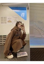 连帽卫衣裙女秋季休闲新款加厚休闲宽松显瘦开叉过膝长款连衣裙潮