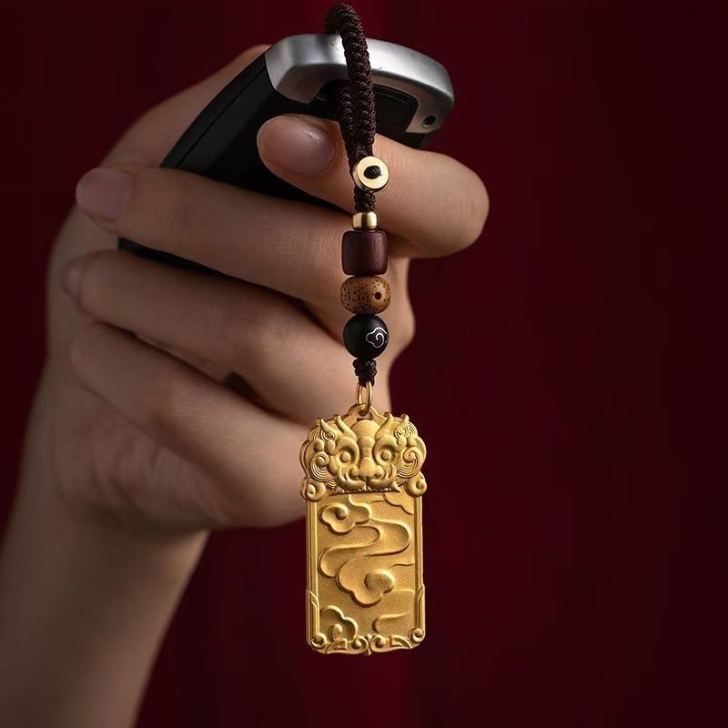 黄金の古代伝統の伝統的な祥雲ギフト、純銀、意味のあるキリンの祝福ペンダント、金で包まれた銀の色褪せないキーホルダーペンダント|undefined