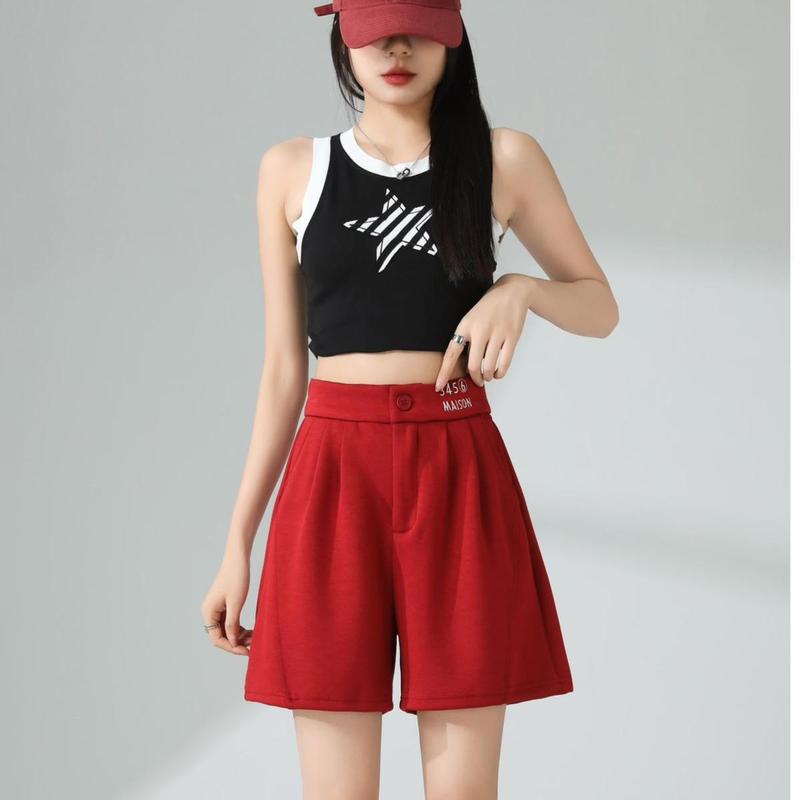 女性用エアレイヤークラウドパンツ、夏用薄手刺繍ハイウエストルーズスリミングワイドレッグ5点パンツカジュアルショートパンツ|undefined