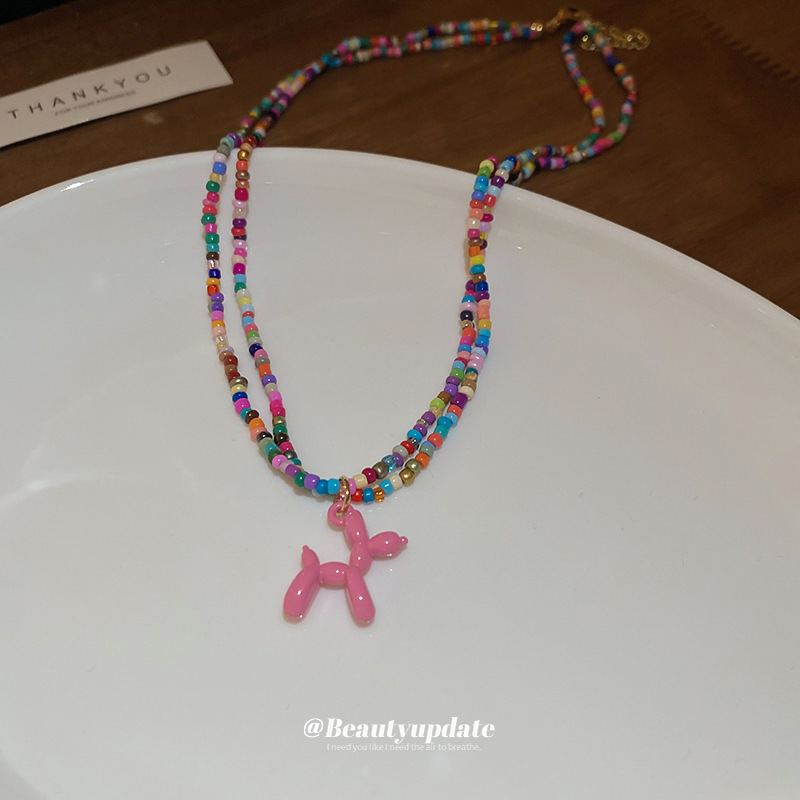 Collar colgante de cuentas de arroz para cachorros de dopamina de verano de acero de titanio, cadena de clavícula de temperamento de viento dulce y fresco, collar de sentido avanzado de nicho