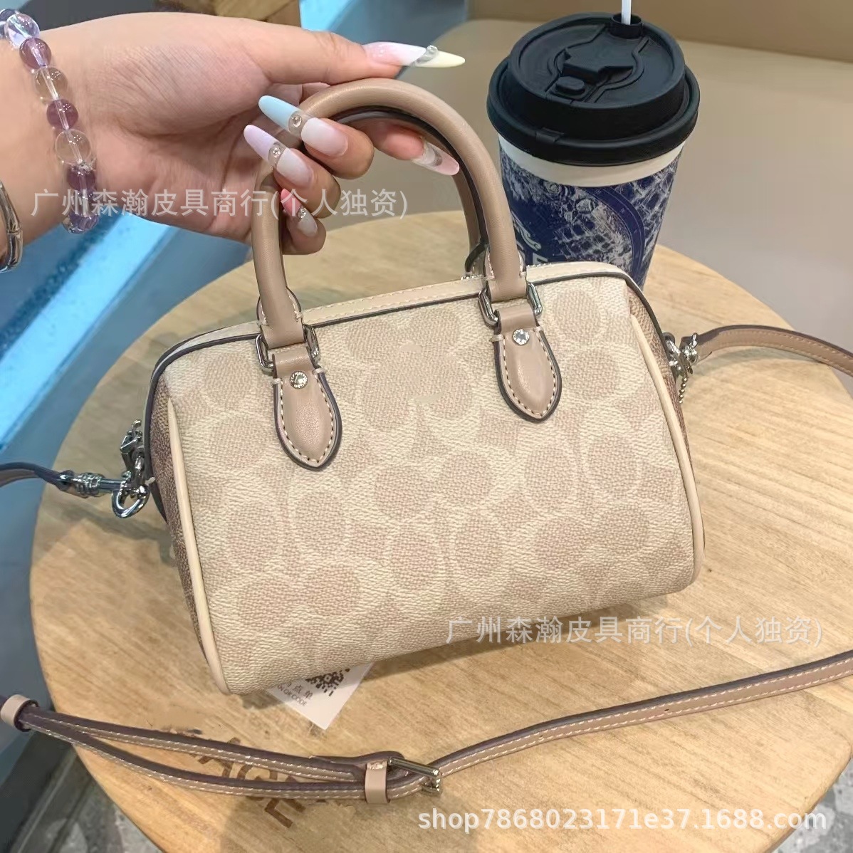 rowan18 Boston bag, classic monogram pattern, mini pillow bag, crossbody, handbag, fashionable shoulder bag, Boston bag