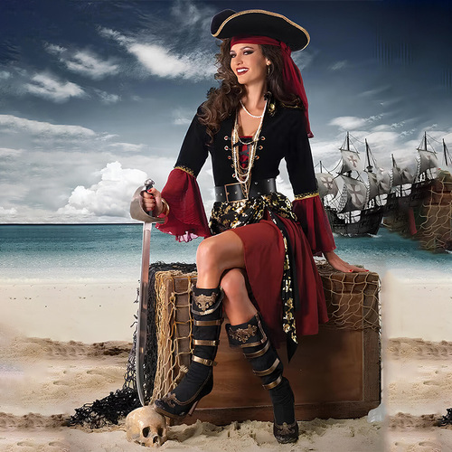 Halloween costume masquerade red pirate cos Captain Jack Sparrow adult female Pirates of the Caribbean performance clothes